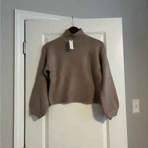Anthropologie Line & Dot Mock Neck Balloon Sleeve Tan Sweater